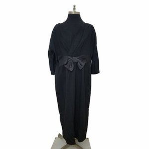 Vtg 60s Plus Size Black Wool Cocktail Dress LBD